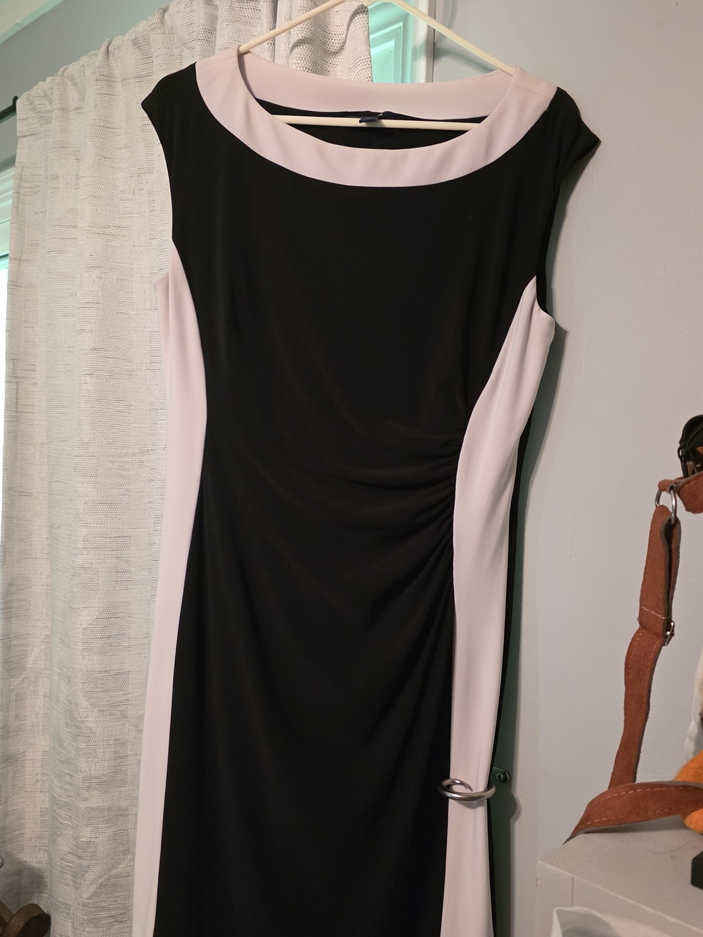 Chaps Black and White Midi Sheath Dress
